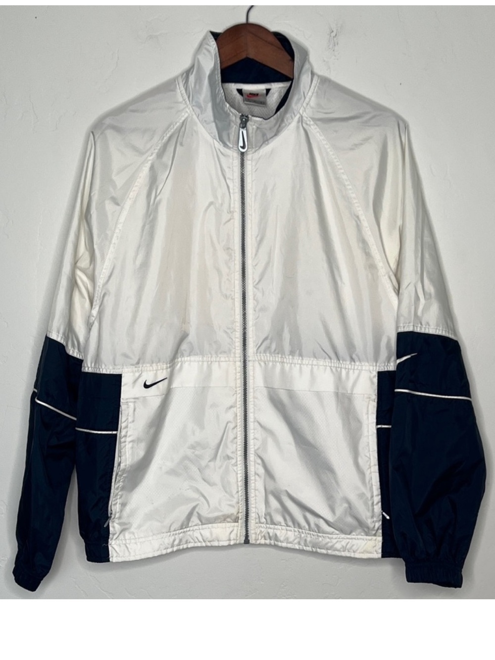 Nike Y2K Colorblock Windbreaker Track Jacket White Navy Full Zip Men’s Medium